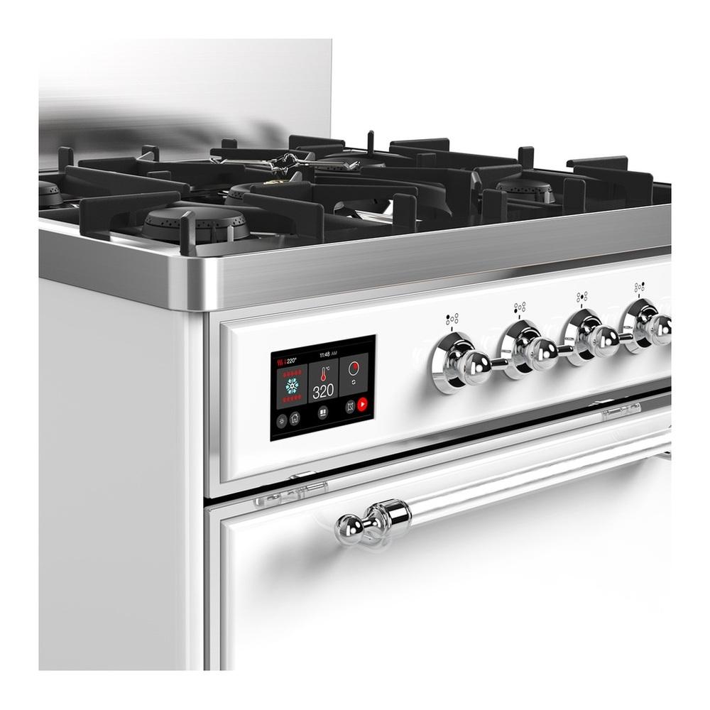 ILVE UM30QNR3WHCLP Majestic III 30 inch Dual Fuel Range with 5 Black Brass Burners, Dual Function Burner up to 25,000 BTU (Liquid Propane, Solid Door, White, Chrome)