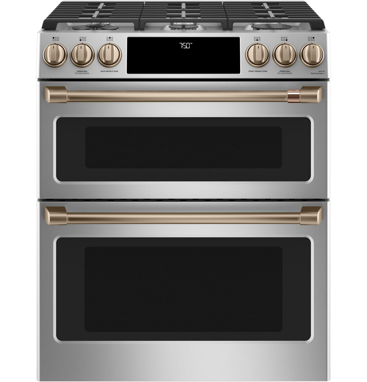 Café 30" Smart Slide-In, Front-Control, Gas Double-Oven Range with Convection
