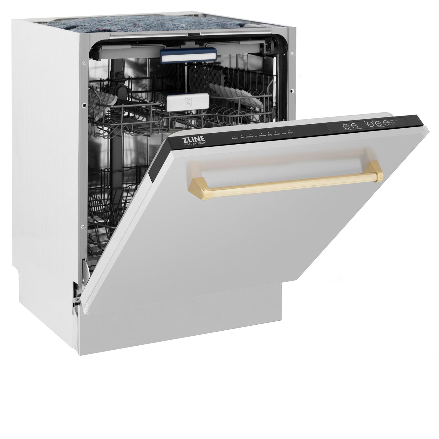 ZLINE Autograph Edition 24" 3rd Rack Top Control Tall Tub Dishwasher in Stainless Steel with Accent Handle, 51dBa (DWVZ-304-24) [Color: Gold]
