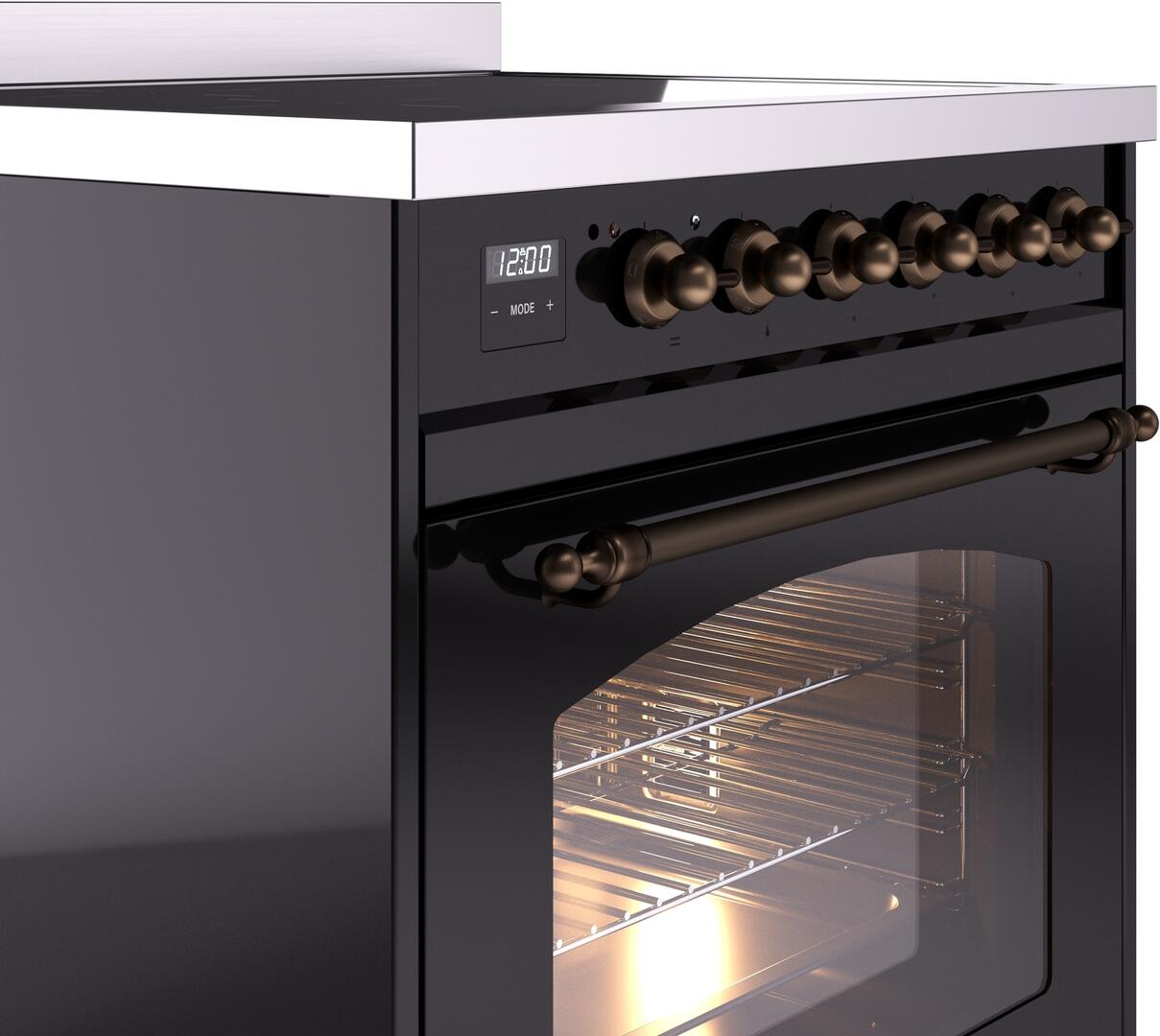 Nostalgie II 30 Inch Electric Freestanding Range in Glossy Black with Bronze Trim
