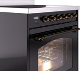 Nostalgie II 30 Inch Electric Freestanding Range in Glossy Black with Bronze Trim