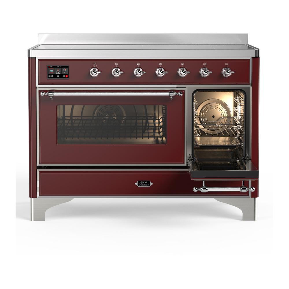 ILVE UMIB48NR3BUC Majestic III 48 inch Induction Range with 6 Elements, 5.02 cu. ft. Total Oven Capacity (Triple Glass Door, Burgundy, Chrome)