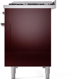 Nostalgie II 48 Inch Dual Fuel Natural Gas Freestanding Range in Burgundy with Chrome Trim