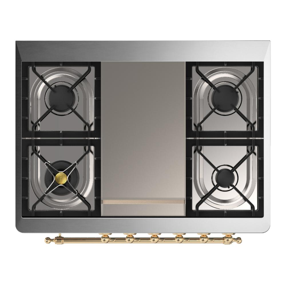ILVE UM36FNR3MGG Majestic III 36 inch Dual Fuel Range with 6 Black Brass Burners and Griddle, Dual Function Burner up to 25,000 BTU (Triple Glass Door, Graphite Matte, Brass, Natural Gas)