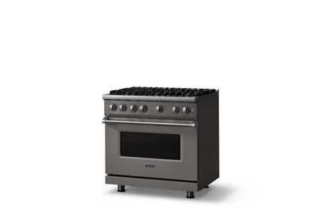 36"W. Sealed Burner Gas Range (Burner: 6b, Finish: Damascus Gray, Trim: Polished Chrome, Fuel: Natural Gas)