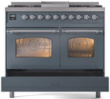 Nostalgie II 40 Inch Dual Fuel Natural Gas Freestanding Range in Blue Grey with Chrome Trim