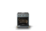 30"W. Sealed Burner Gas Range (Finish: November Sky, Trim: Brushed Brass, Fuel: Propane)