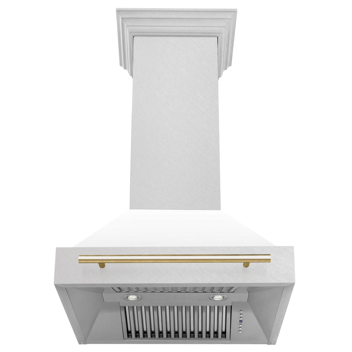 30 in. ZLINE Autograph Edition DuraSnow Stainless Steel Range Hood with White Matte Shell and Accented Handle (8654SNZ-WM30) [Color: Gold]