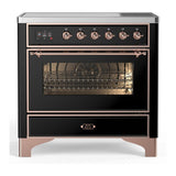 ILVE UMIB36NR3BKP Majestic III 36 inch Induction Range with 6 Elements, 3.5 cu. ft. Total Oven Capacity (Triple Glass Door, Glossy Black, Copper)