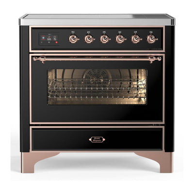 ILVE UMIB36NR3BKP Majestic III 36 inch Induction Range with 6 Elements, 3.5 cu. ft. Total Oven Capacity (Triple Glass Door, Glossy Black, Copper)