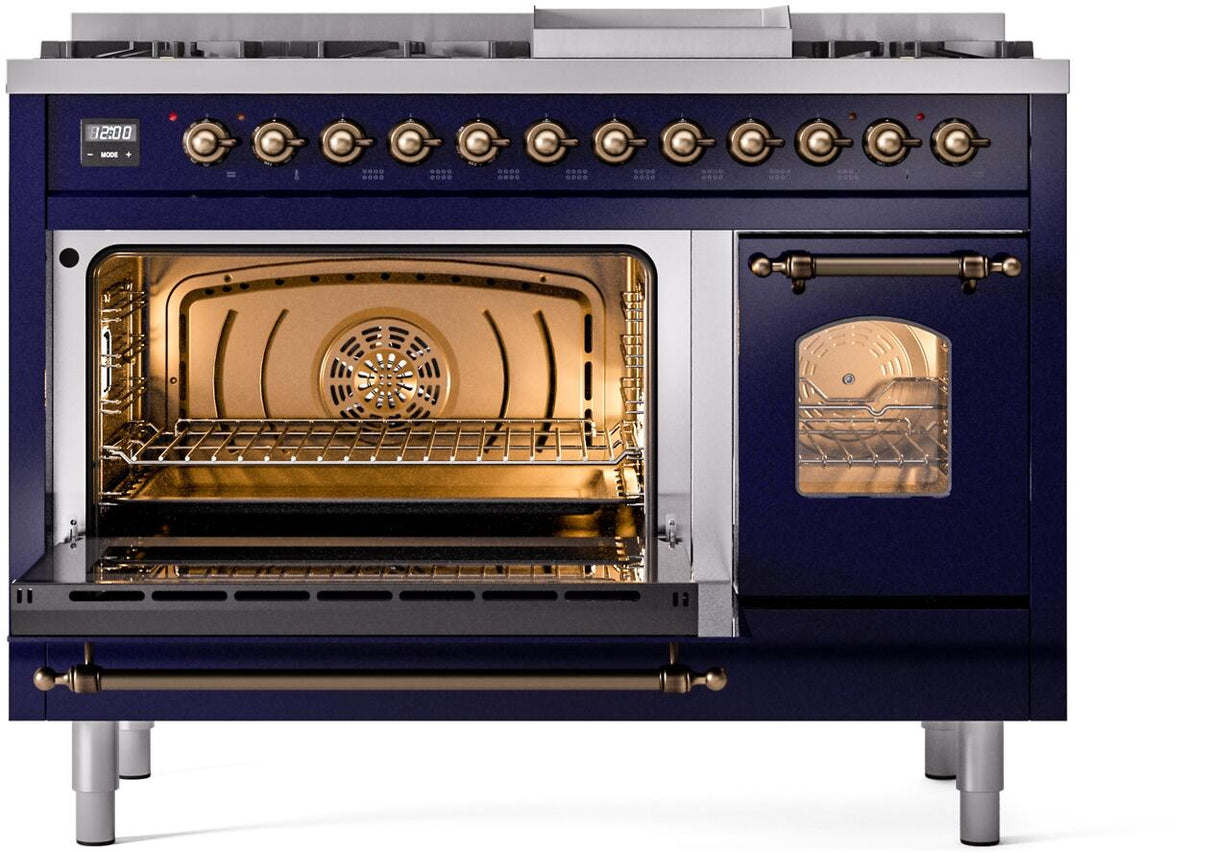 Nostalgie II 48 Inch Dual Fuel Liquid Propane Freestanding Range in Blue with Bronze Trim