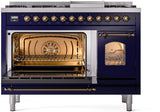 Nostalgie II 48 Inch Dual Fuel Liquid Propane Freestanding Range in Blue with Bronze Trim