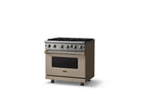 36"W. Open Burner Gas Range (Finish: Nantucket, Trim: Brushed Brass, Fuel: Natural Gas)