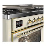 ILVE UM60FSNR3AWGLP Majestic III 60 inch Dual Fuel Range with 7 Burners, Griddle and French Top, Dual Function Burner with up to 25,000 BTU (Liquid Propane, Triple Glass Door, Antique White, Brass)
