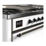 ILVE UM60FSQNR3WHBLP Majestic III 60 inch Dual Fuel Range with 7 Burners, Griddle and French Top, Dual Function Burner with up to 25,000 BTU (Liquid Propane, Solid Door, White, Burnished)