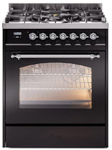Nostalgie II 30 Inch Dual Fuel Natural Gas Freestanding Range in Glossy Black with Chrome Trim