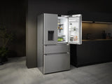 French door fridge-freezer with 2 freezer drawers and water and ice cube dispenser