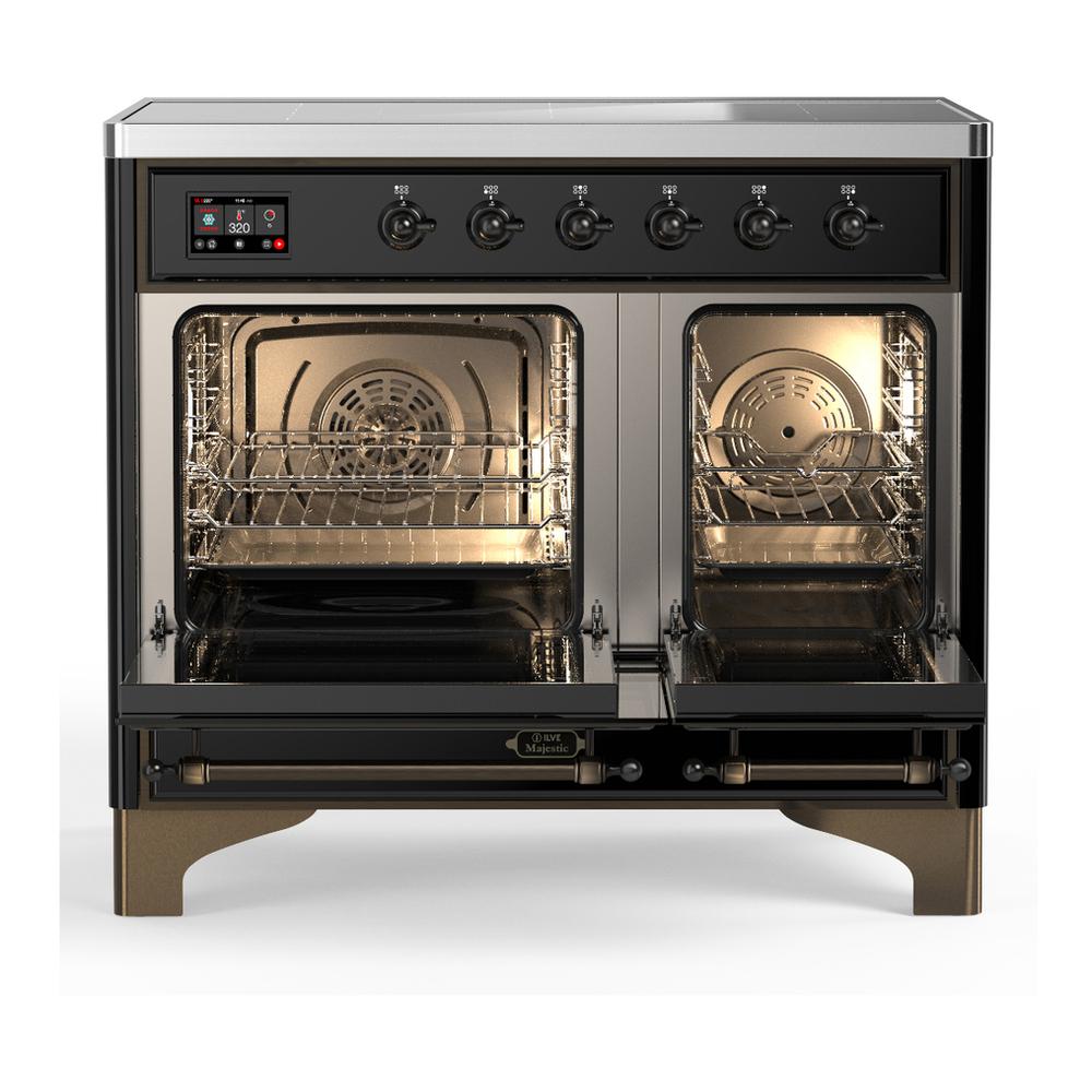 ILVE UMDIB40NR3BKB Majestic III 40 inch Induction Range with 6 Elements, 3.82 cu. ft. Total Oven Capacity (Triple Glass Door, Glossy Black, Burnished)