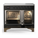 ILVE UMDIB40NR3BKB Majestic III 40 inch Induction Range with 6 Elements, 3.82 cu. ft. Total Oven Capacity (Triple Glass Door, Glossy Black, Burnished)