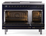 Nostalgie II 48 Inch Dual Fuel Natural Gas Freestanding Range in Blue with Bronze Trim