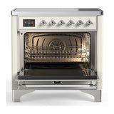 ILVE UMIB36QNR3AWC Majestic III 36 inch Induction Range with 6 Elements, 3.5 cu. ft. Total Oven Capacity (Solid Door, Antique White, Chrome)
