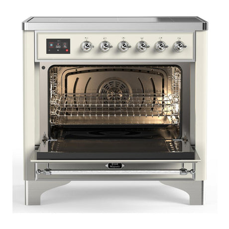 ILVE UMIB36QNR3AWC Majestic III 36 inch Induction Range with 6 Elements, 3.5 cu. ft. Total Oven Capacity (Solid Door, Antique White, Chrome)