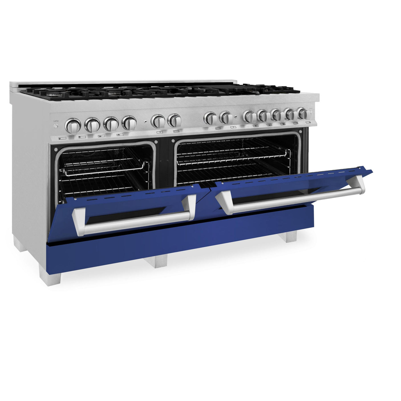 ZLINE 60 in. 7.4 cu. ft. Dual Fuel Range with Gas Stove and Electric Oven in DuraSnow Stainless Steel and Colored Door Options (RAS-60) [Color: DuraSnow Stainless Steel with Blue Matte Door]