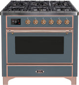 Majestic II 36 Inch Dual Fuel Liquid Propane Freestanding Range in Blue Grey with Copper Trim