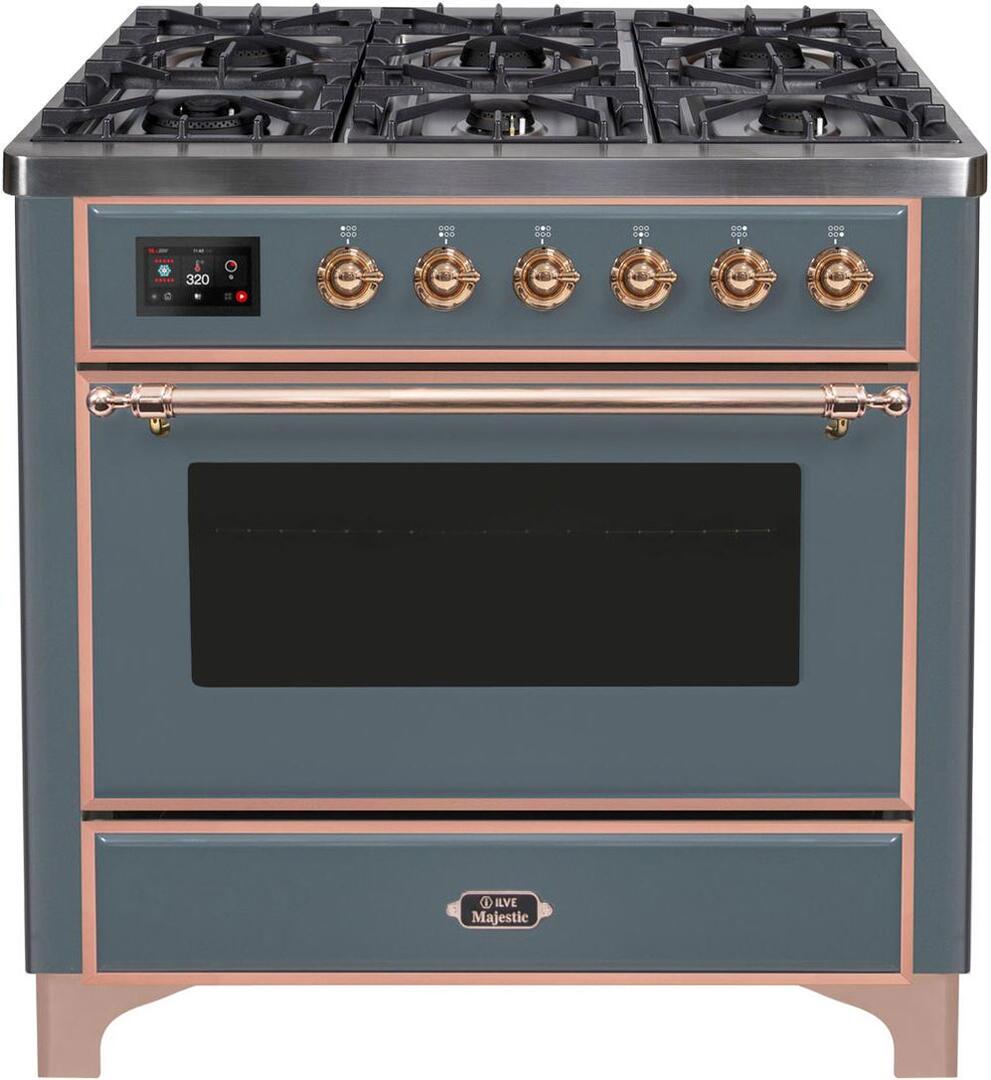 Majestic II 36 Inch Dual Fuel Liquid Propane Freestanding Range in Blue Grey with Copper Trim