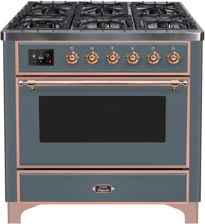 Majestic II 36 Inch Dual Fuel Liquid Propane Freestanding Range in Blue Grey with Copper Trim