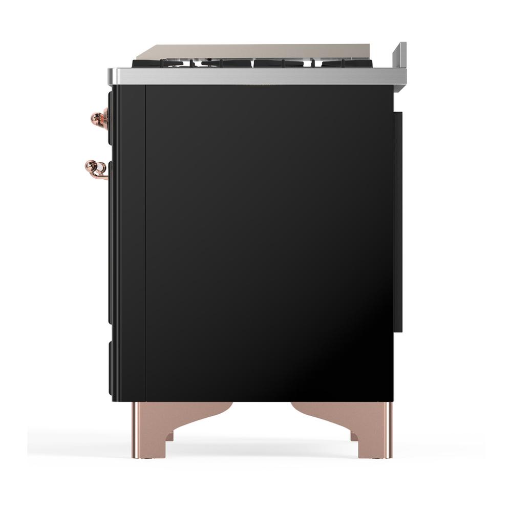 ILVE UM60FSNR3BKP Majestic III 60 inch Dual Fuel Range with 7 Burners, Griddle and French Top, Dual Function Burner with up to 25,000 BTU (Natural Gas, Triple Glass Door, Glossy Black, Copper)