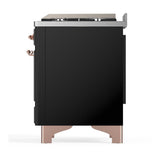 ILVE UM60FSNR3BKP Majestic III 60 inch Dual Fuel Range with 7 Burners, Griddle and French Top, Dual Function Burner with up to 25,000 BTU (Natural Gas, Triple Glass Door, Glossy Black, Copper)