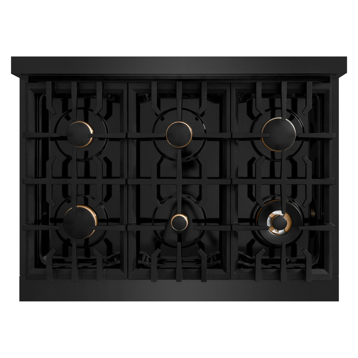 ZLINE Autograph Edition 36 in. 5.2 cu. ft. Classic Gas Range with 6 Burner Cooktop and Convection Gas Oven in Black Stainless Steel and Polished Gold Accents (CGRBZ-36-G)