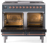Nostalgie II 40 Inch Dual Fuel Natural Gas Freestanding Range in Blue Grey with Copper Trim