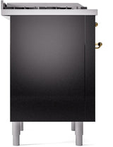 Nostalgie II 36 Inch Dual Fuel Natural Gas Freestanding Range in Glossy Black with Brass Trim