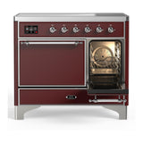 ILVE UMDIB40QNR3BUC Majestic III 40 inch Induction Range with 6 Elements, 3.82 cu. ft. Total Oven Capacity (Solid Door, Burgundy, Chrome)