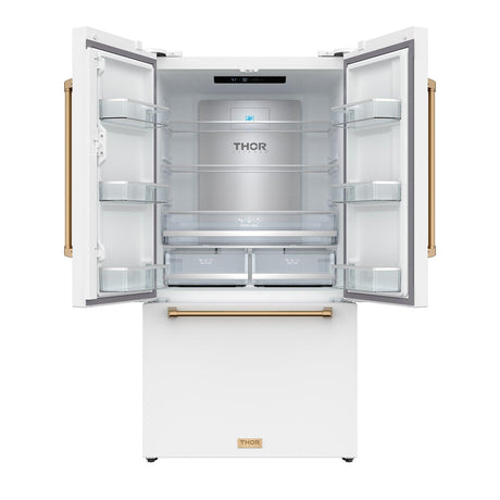 36 Inch French Door Counter Depth Refrigerator With Ice Maker - White/bronze  Gordon Ramsay Series