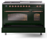 Nostalgie II 48 Inch Dual Fuel Natural Gas Freestanding Range in Emerald Green with Copper Trim