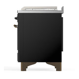 ILVE UM48FSNR3BKBLP Majestic III 48 inch Dual Fuel Range with 5 Black Brass Burners, Griddle and French Top, Dual Function Burner up to 25,000 BTU (Liquid Propane, Triple Glass Door, Glossy Black, Burnished)