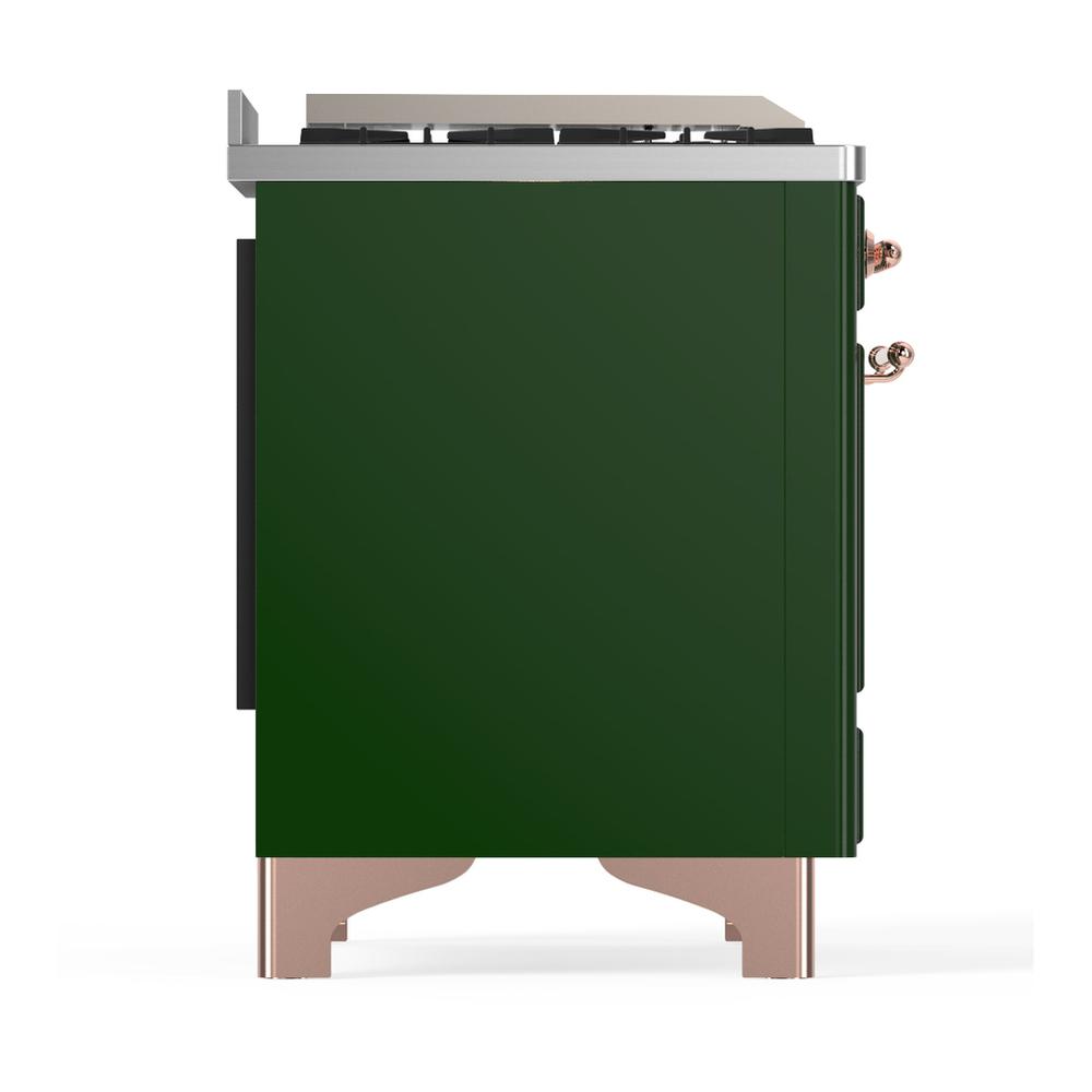 ILVE UM48FSQNR3EGPLP Majestic III 48 inch Dual Fuel Range with 5 Black Brass Burners, Griddle and French Top, Dual Function Burner up to 25,000 BTU (Liquid Propane, Solid Door, Emerald Green, Copper)