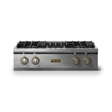 30"W. Gas Rangetop (Finish: Stainless Steel, Trim: Brushed Brass, Fuel: Natural Gas)