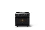 36"W. Dual Fuel Range (Burner: 4g, Finish: Onyx, Trim: Polished Chrome, Fuel: Natural Gas)