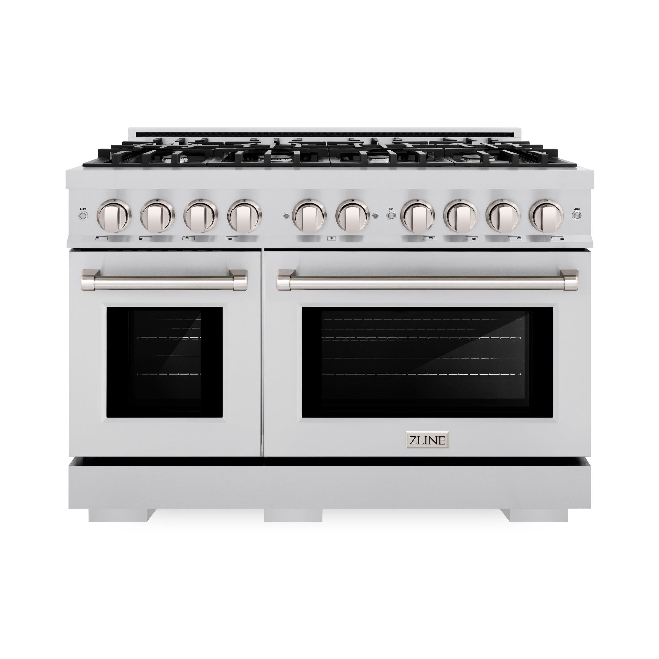 ZLINE 48 in. 6.7 cu. ft. Select Double Oven Dual Fuel Range with 8 Burner Gas Cooktop in DuraSnow' Stainless Steel (HDRS-48)