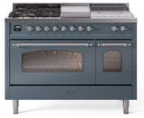 Nostalgie II 48 Inch Dual Fuel Liquid Propane Freestanding Range in Blue Grey with Chrome Trim