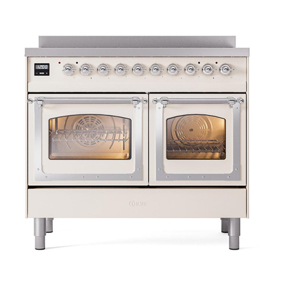 ILVE UNDI406NMPAWC Nostalgie II Noblesse 40 inch Induction Range (Triple Glass Door, Antique White, Chrome)