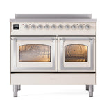 ILVE UNDI406NMPAWC Nostalgie II Noblesse 40 inch Induction Range (Triple Glass Door, Antique White, Chrome)