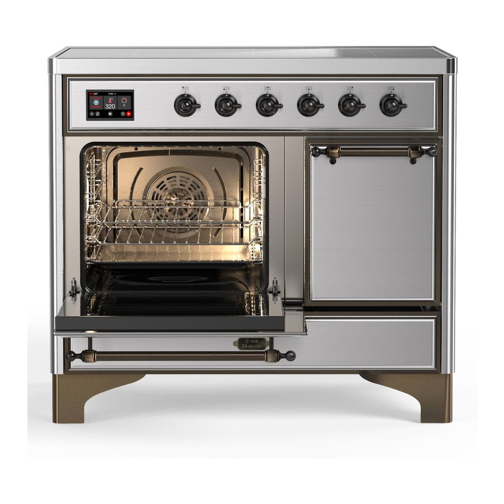 ILVE UMDIB40QNR3SSB Majestic III 40 inch Induction Range with 6 Elements, 3.82 cu. ft. Total Oven Capacity (Solid Door, Stainless Steel, Burnished)