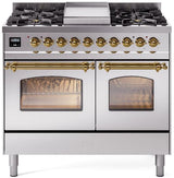 Nostalgie II 40 Inch Dual Fuel Natural Gas Freestanding Range in Stainless Steel with Brass Trim