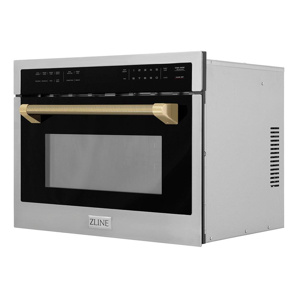ZLINE Autograph Edition 24 in. 1.6 cu ft. Built-in Convection Microwave Oven in Stainless Steel and Champagne Bronze Helix Handle (MWOZ-24-KCB)