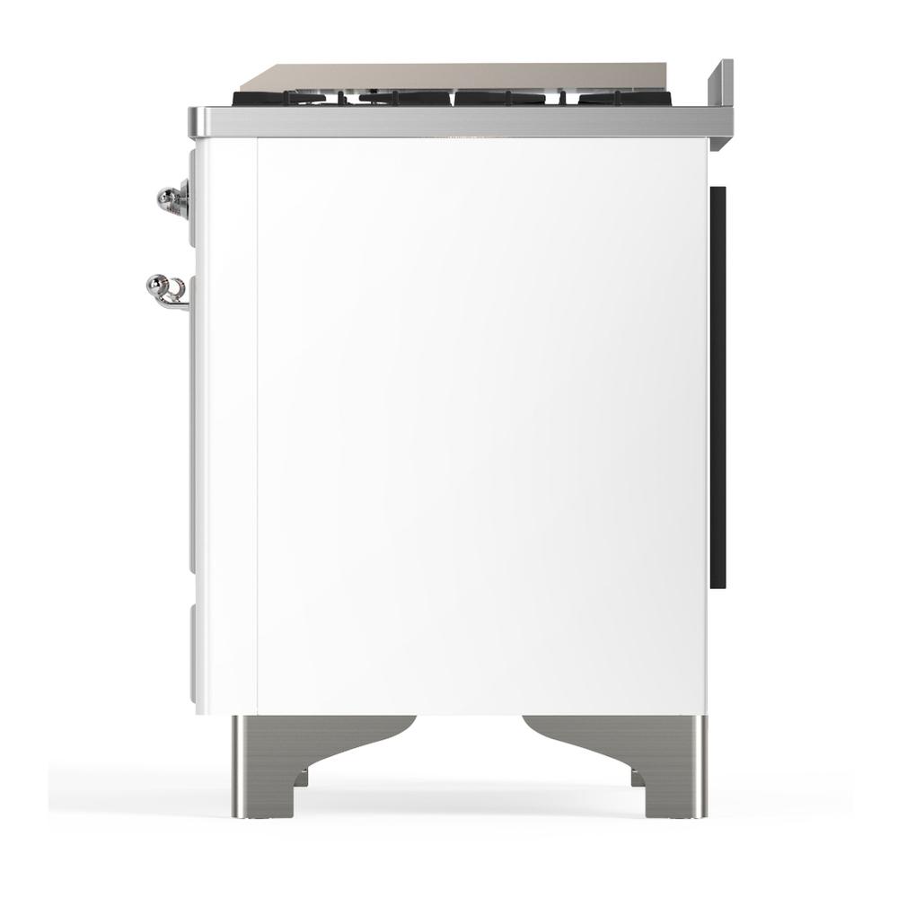 ILVE UM60FSQNR3WHC Majestic III 60 inch Dual Fuel Range with 7 Burners, Griddle and French Top, Dual Function Burner with up to 25,000 BTU (Natural Gas, Solid Door, White, Chrome)